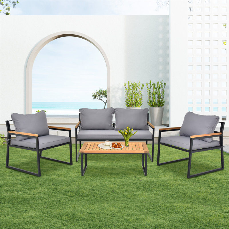 Shanjhan 4 Person Outdoor Seating Group with Cushions Outdoor Patio Lounge Conversation Set