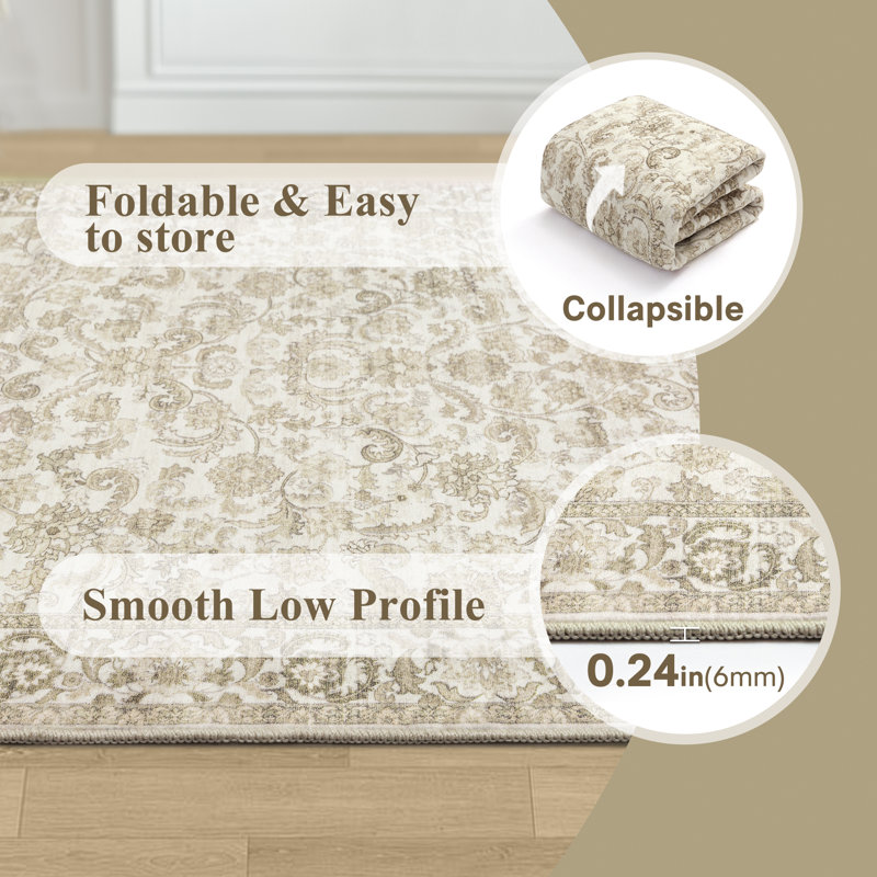 Tapis oriental lavable à la machine avec envers antidérapant Kitty, Tapis de couloir 2 pi x 8 pi, Brun