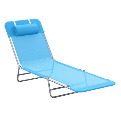 Outsunny Folding Chaise Lounge Pool Chairs, Outdoor Sun Tanning Chairs With Pillow, Reclining Back, Steel Frame & Breathable Mesh For Beach, Yard, Patio, Blue