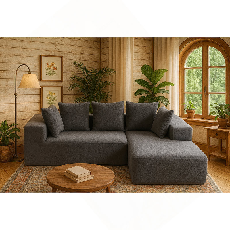 Ensemble de canapé moderne en mousse avec 5 coussins décoratifs - Conception modulaire, revêtement gris-bleu doux, canapé modulaire en forme de L pour le salon, 96,46 po x 72,83 po x 23,03 po: YKX-33002-Gris bleu