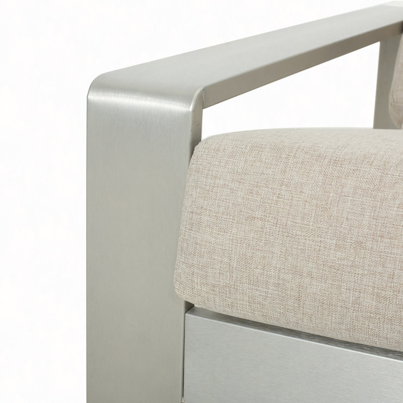 Chaise longue d'extérieur et d'intérieur en aluminium, cadre avec coussin, ensemble de 1, Coussin beige/cadre argenté
