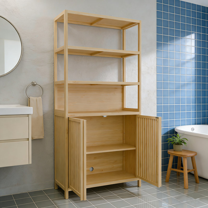 Bamboo Bathroom Storage Cabinets with Multi - tiered Shelves
