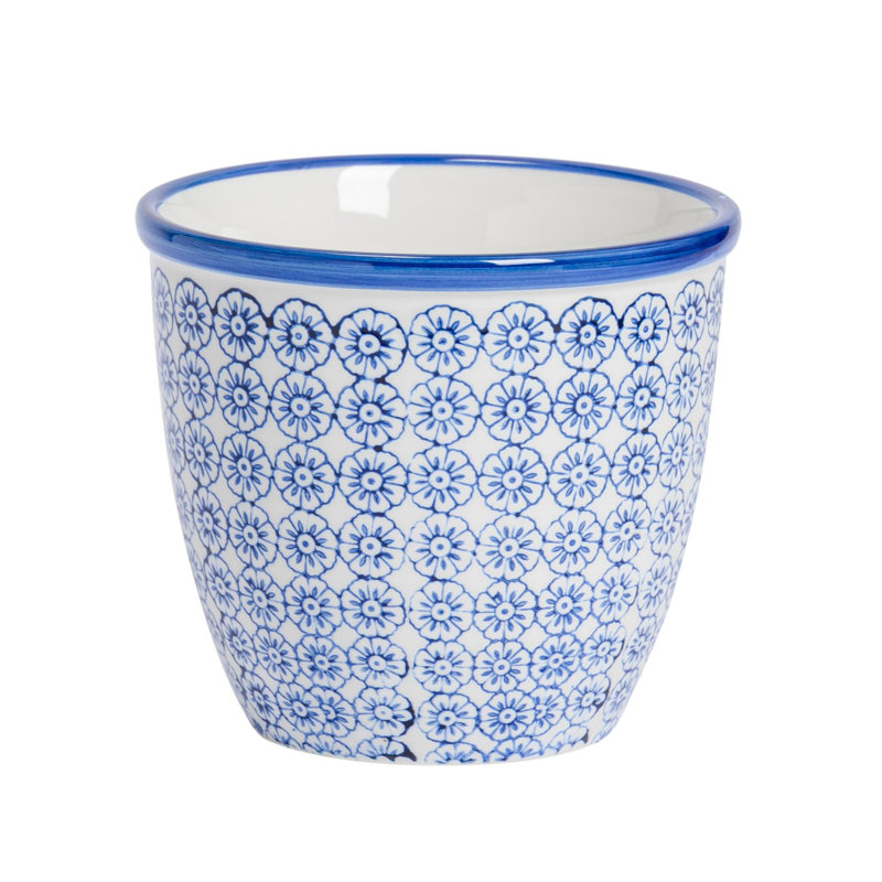 Nicola Spring - Hand-Printed Plant Pot - 14cm - Navy
