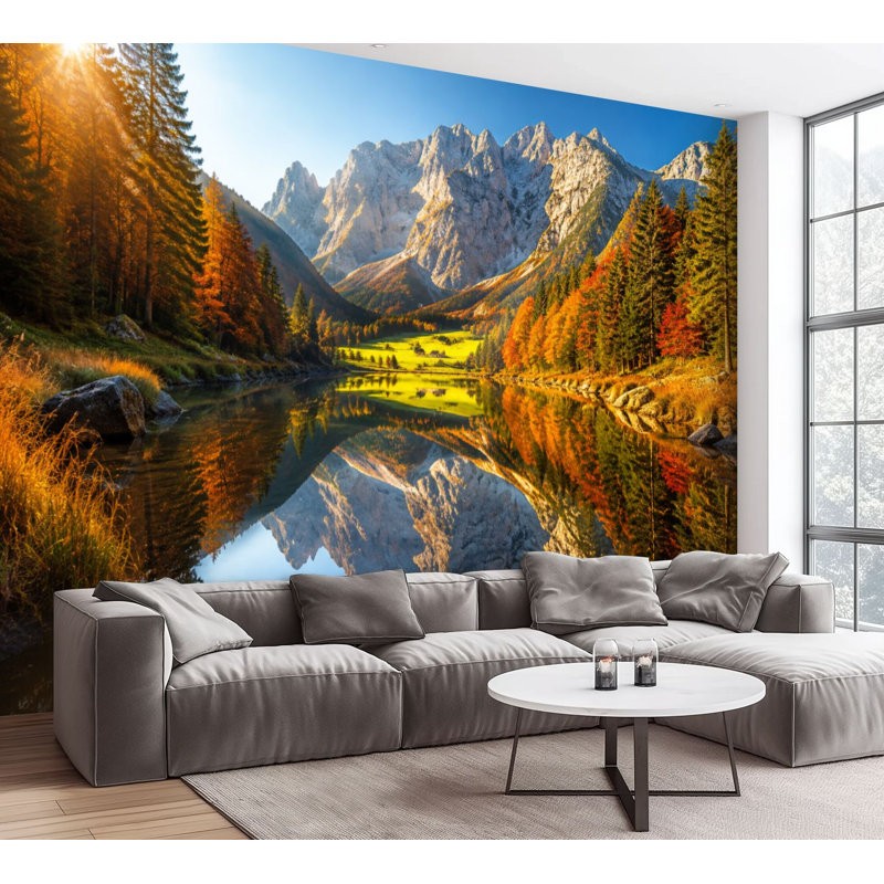 Papier peint adhésif auto-adhésif Fantastic Autumn Sunset Hintersee Lake, 100.08" L x 144" W