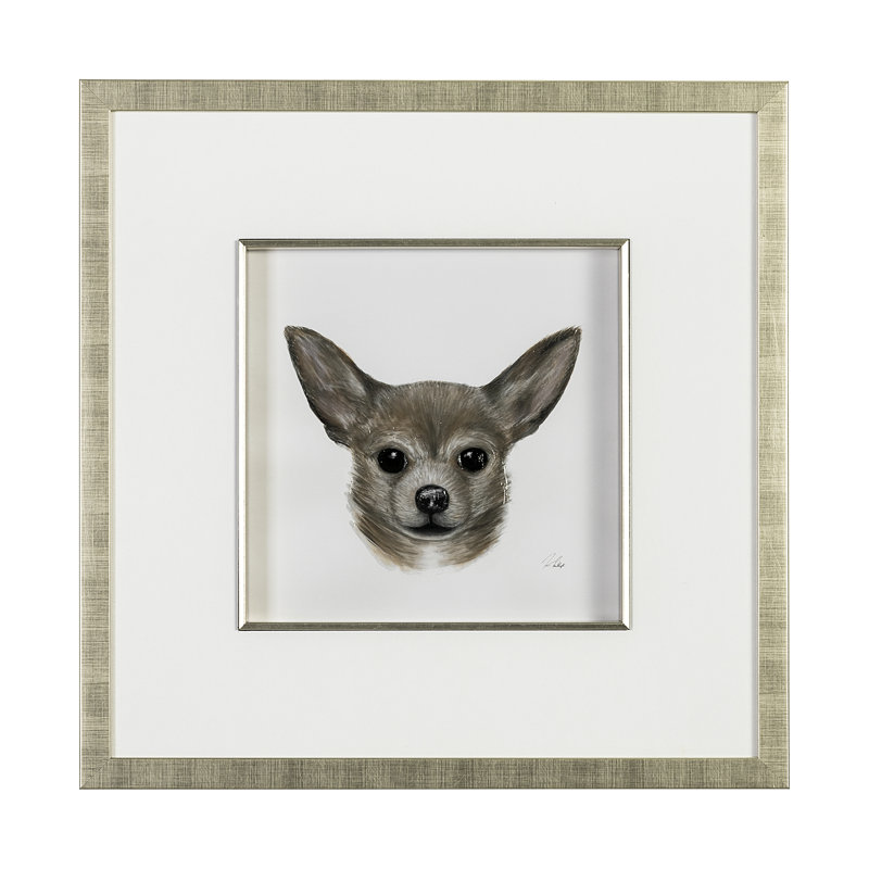 Frankie (Poméranien 1), reproduction d'art encadrée à la main avec passe-partout, Chihuahua