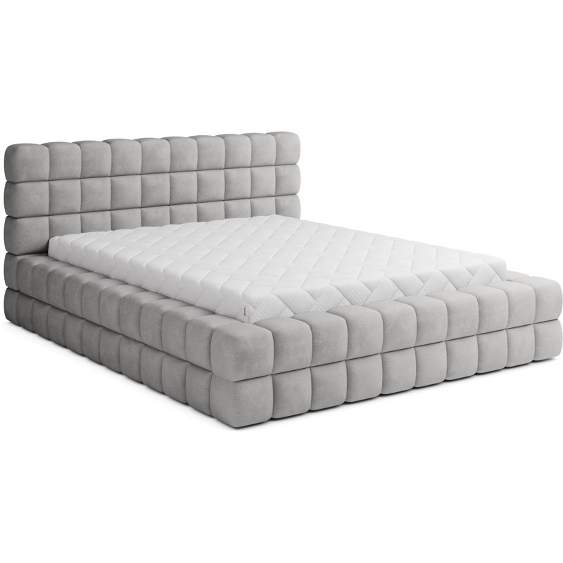 Monzerat Upholstered Bed with Mattress, Pink, European Double (140 x 200cm)
