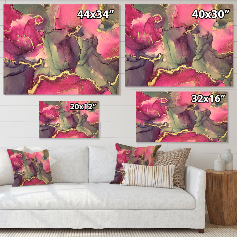 Rose et noir luxueux, art fluide abstrait - peinture sur toile, H 30 po x l 40 po, Toile tendue
