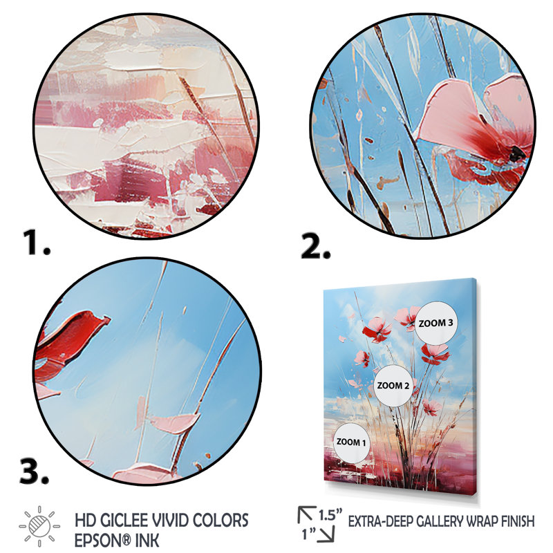 «Blue Poppy Meadows Elegance» - art mural coquelicots, Cadre flottant doré, H 44 po x l 34 po x P 1,5 po