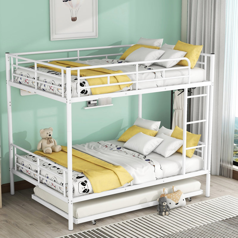 Lit superposé double en métal avec lit gigogne, structure en fer blanc de la chambre à coucher contemporaine - contemporaine, garde-corps sécuritaire, peu encombrant, lit gigogne facile à assembler, répond aux exigences de capacité de poids