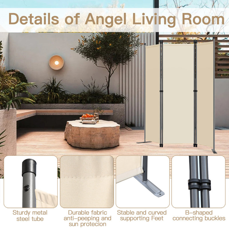 168cm W x 165cm H 3 - Panel Metal Folding Room Divider, Beige