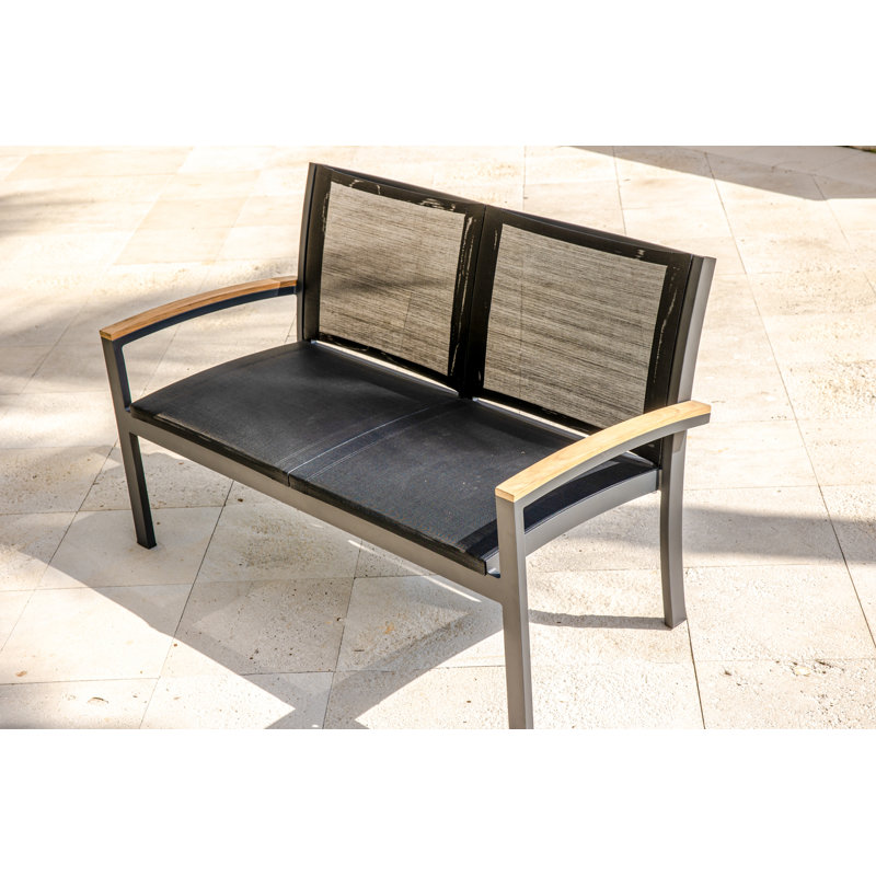 Tribeca Aluminum Teak Sling Stacking 2 - Seater Loveseat, Black/Brown