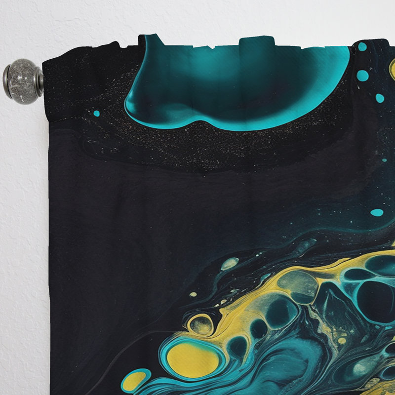 Rideau abstrait Ellaruth bleu sarcelle et jaune liquide Dreams III - Velours obscurcissant - 1 panneau, L 52 po x L 120 po