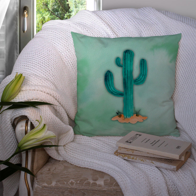 Coussin décoratif d’intérieur/d’extérieur en aquarelle de cactus western, 14 po x 14 po