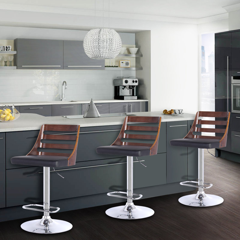 Delphine Swivel Upholstered Adjustable Height Counter Stool with Metal Frame, Walnut/Black
