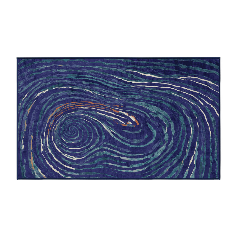 Machine Washable Blue Area Rug, Rectangle 7' x 9'