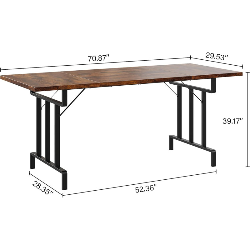 Dining Table For 6-8 People - 71 Inch Rectangular Wood Dining Table Rustic Style Kitchen Table, Brown