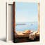 Art mural sur toile, tranche d'agrumes sur rebord de pierre surplombant le port-132735453