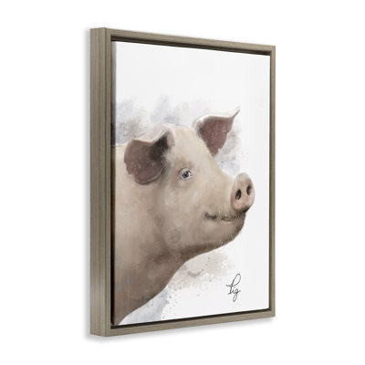 Smiling Farm Pig Framed Floater Canvas Wall Art by Matthew Piotrowicz
