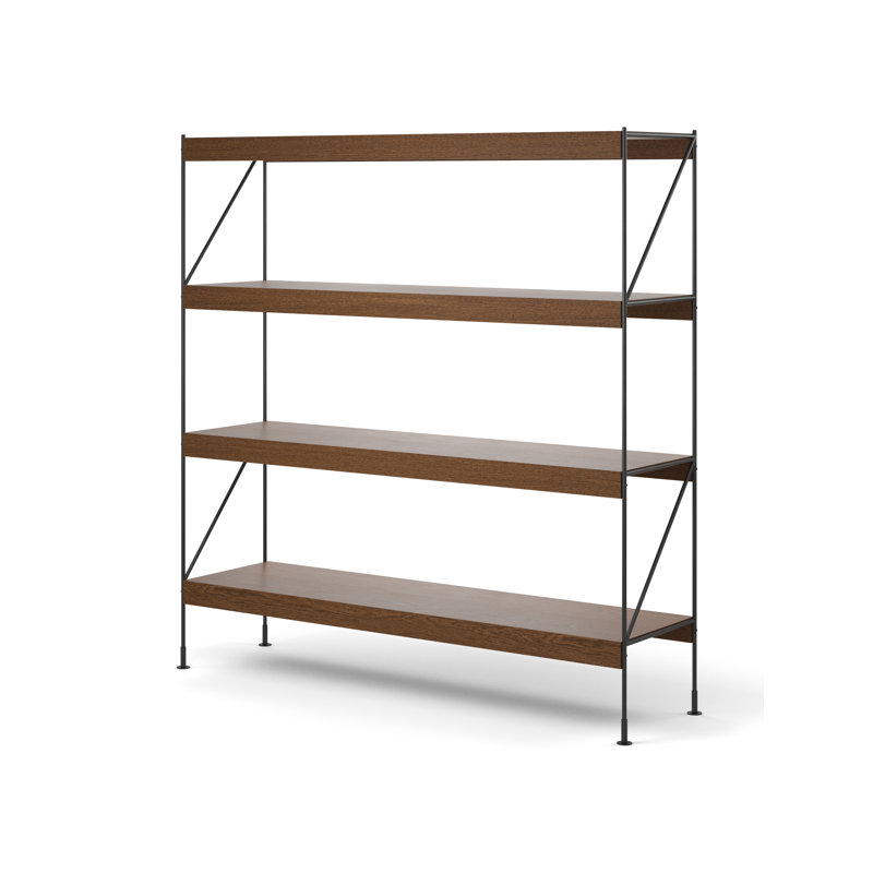 Zet Bookcase, (4 Shelves) 62.2" H x 60.2" W x 15.7" D, Dark Stained Oak