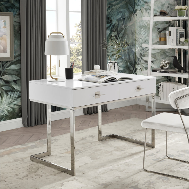 Bureau d'écriture Nicole Miller pour salle de maquillage, Blanc / Chrome