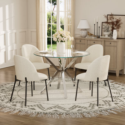 Ensemble de table de salle à manger ronde en verre de 35,4 pouces avec 2 à 4 chaises, ensemble de salle à manger de cuisine moderne pour petits espaces, salons, appartements et bistro, ensemble de salle à manger élégant en acier inoxydable