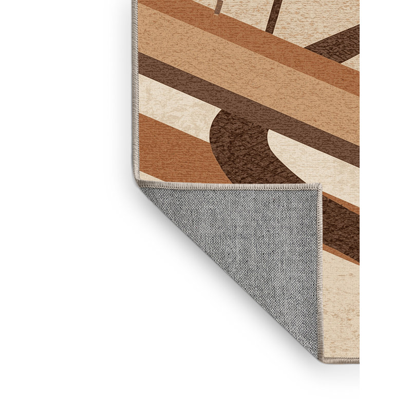 Machine Washable Yonkers Cycling Mountain Trail Rustic Striped Rug in Beige – Beige Binding, 3x5