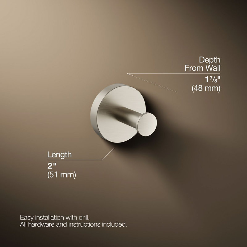 Elate Robe Hook, Brushed Nickel