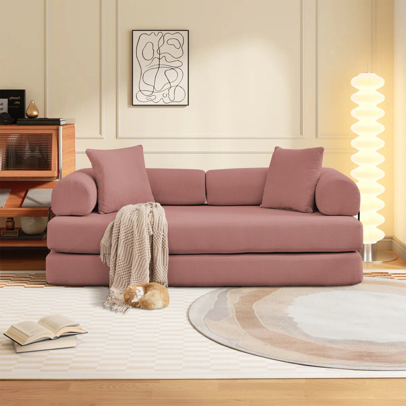 Boneless Corduroy 78.5" Folding Convertible Out Sleeper Sofa Bed, Pink