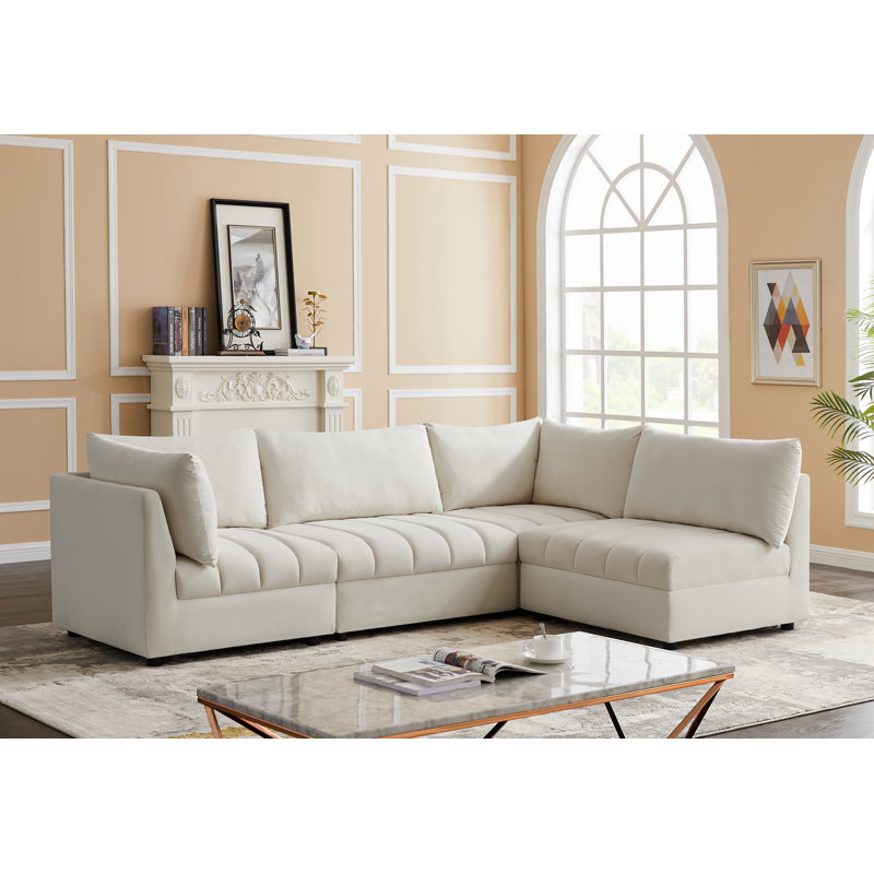 Ensoll Velvet Sectional Reversible, Cream Velvet