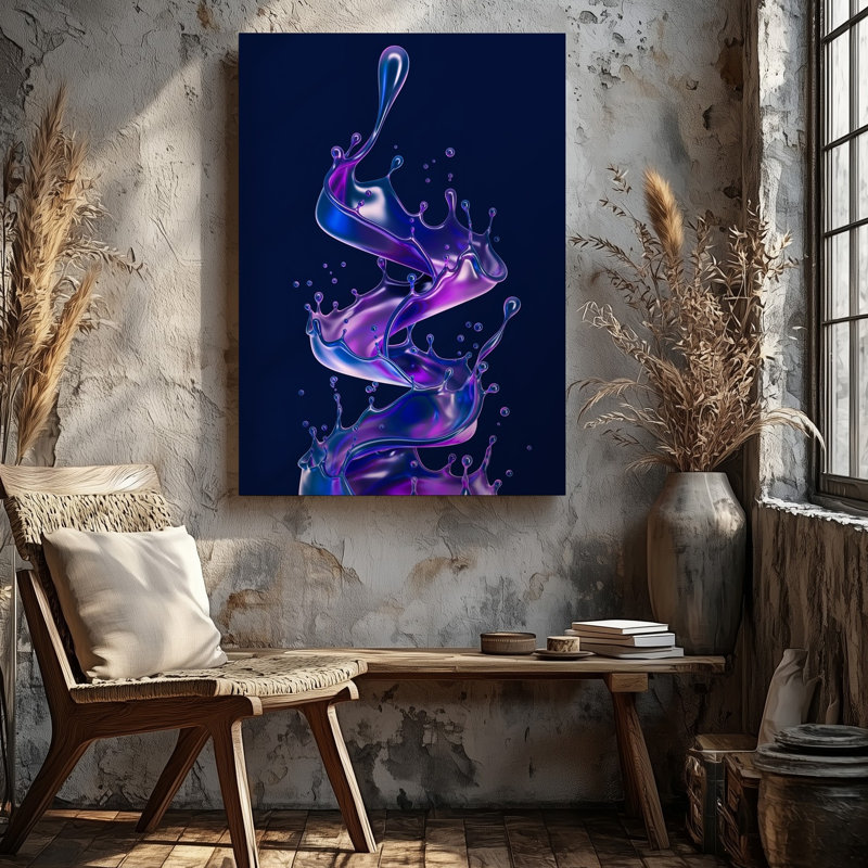 Toile, création d'une composition abstraite visuellement saisissante, avec un art mural Splash dynamique de liquide dans des nuances vibrantes de mauve et toile