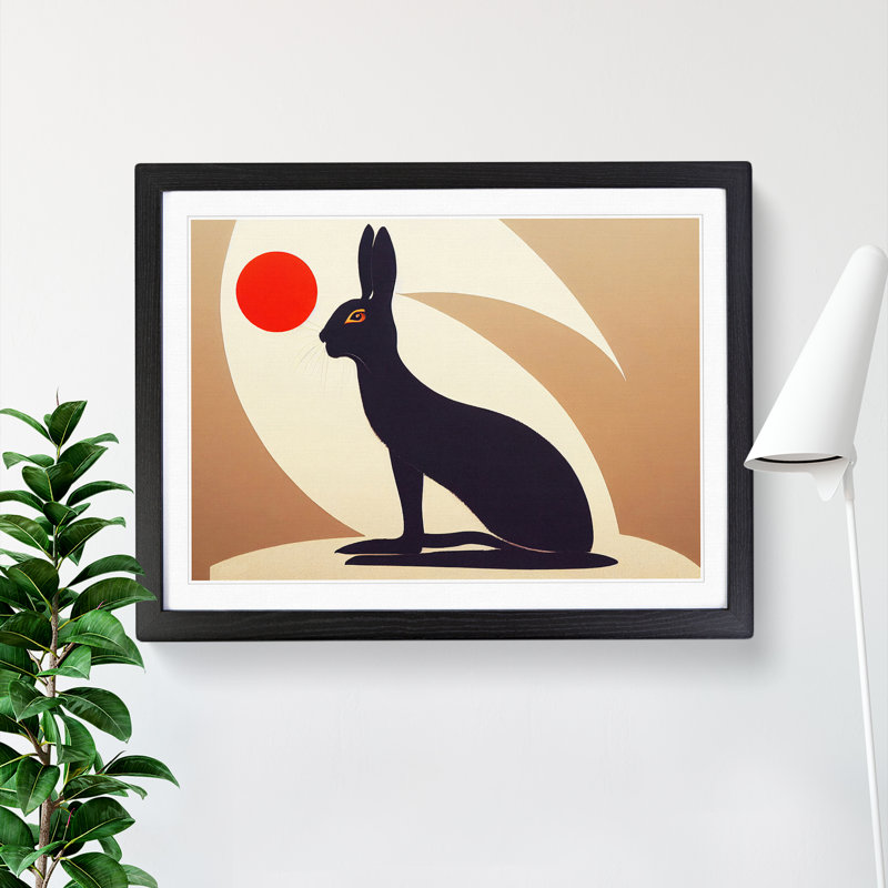 Art Deco Hare - Single Picture Frame Print, Black, 46cm H x 64cm W 