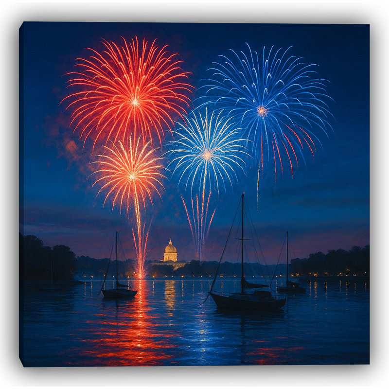 Art mural sur toile Capitol Fireworks Reflection, H 30 po x l 30 po