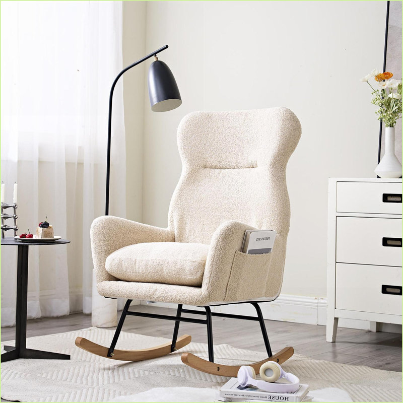 Chaise berçante en tissu à haut dossier Modern Modern Beige | Profondeur de l'assise: 29,1