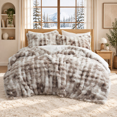 Ensemble de couette en fausse fourrure douce avec taies d'oreiller, chaleur épaisse et confort réversible en sherpa