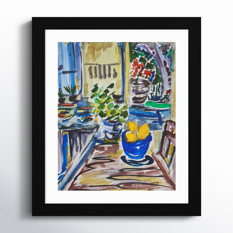 « Citrons bleus » de Charline, sur papier encadré, par Charline Print, H 13 po x l 11 po x P 1 po, Blanc