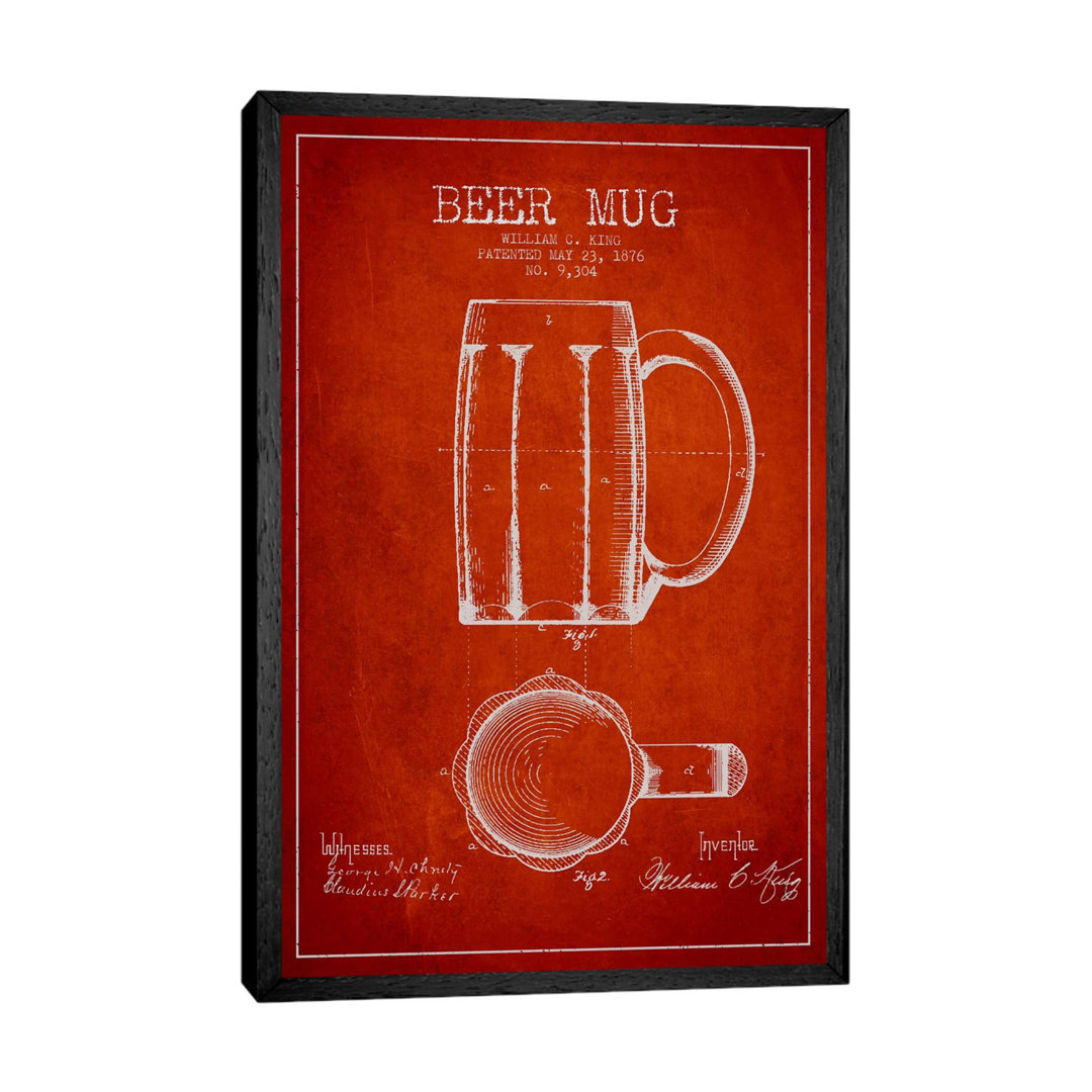 Bierkrug Rotes Patent Blueprint von Aged Pixel - Galerie-verpackte Leinwand Giclée auf Leinwand