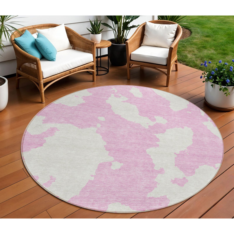 Tapis intérieur rond lavable abstrait 8 pi rose