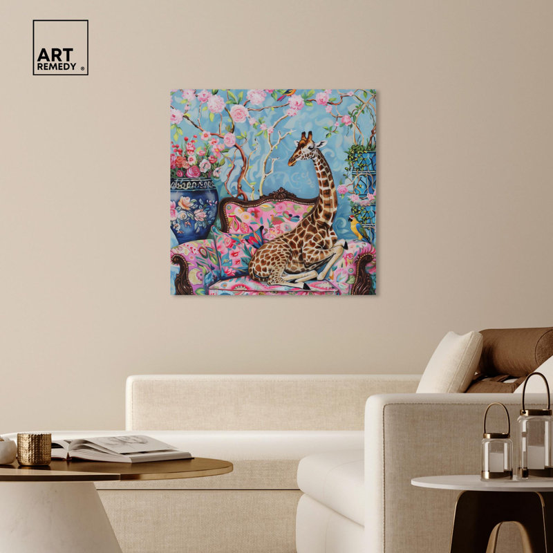 «Lounging Giraffe Canvas» par Art Remedy, H 40 po x l 40 po, Toile tendue