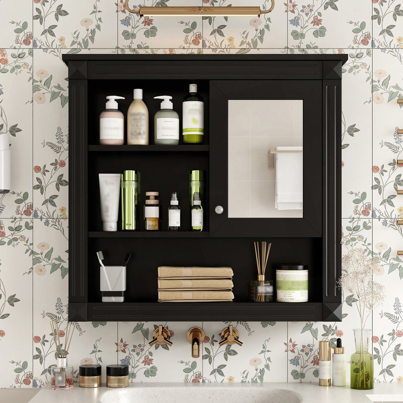 Armoire de salle de bain murale avec miroir, armoire à pharmacie murale, Noir