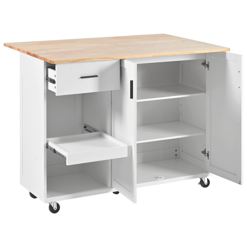 Kitchen Island with Foldable Counter Top, Kitchen Storage Cart with Slide-Out Shelf, Towel Rack and Drawer, Rolling Kitchen Cart on Wheels, for Kitchen, Living Room, Dining Room