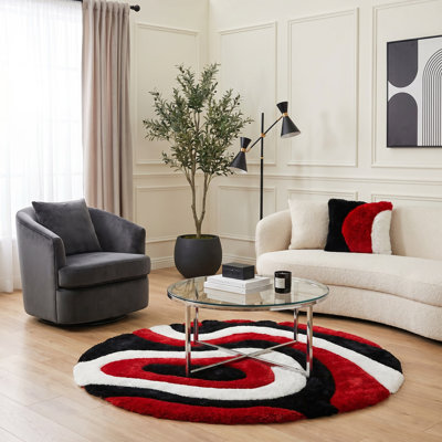 Jakelyn Shag Abstract Designed Red/Black Area Rug
