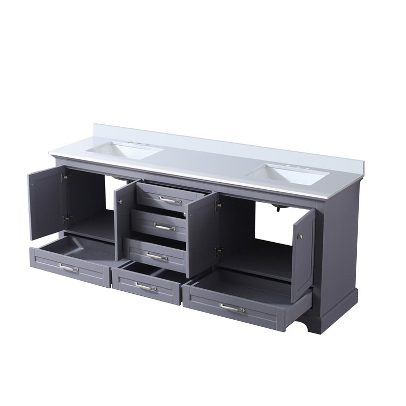 Ensemble de meuble-lavabo double 80 po Dukes, Marine, Marbre de culture blanc