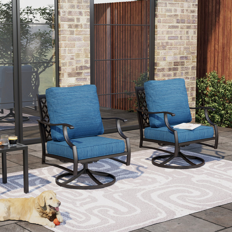 Ensemble de 2 chaises de patio en métal avec coussins Argirios, Bleu paon