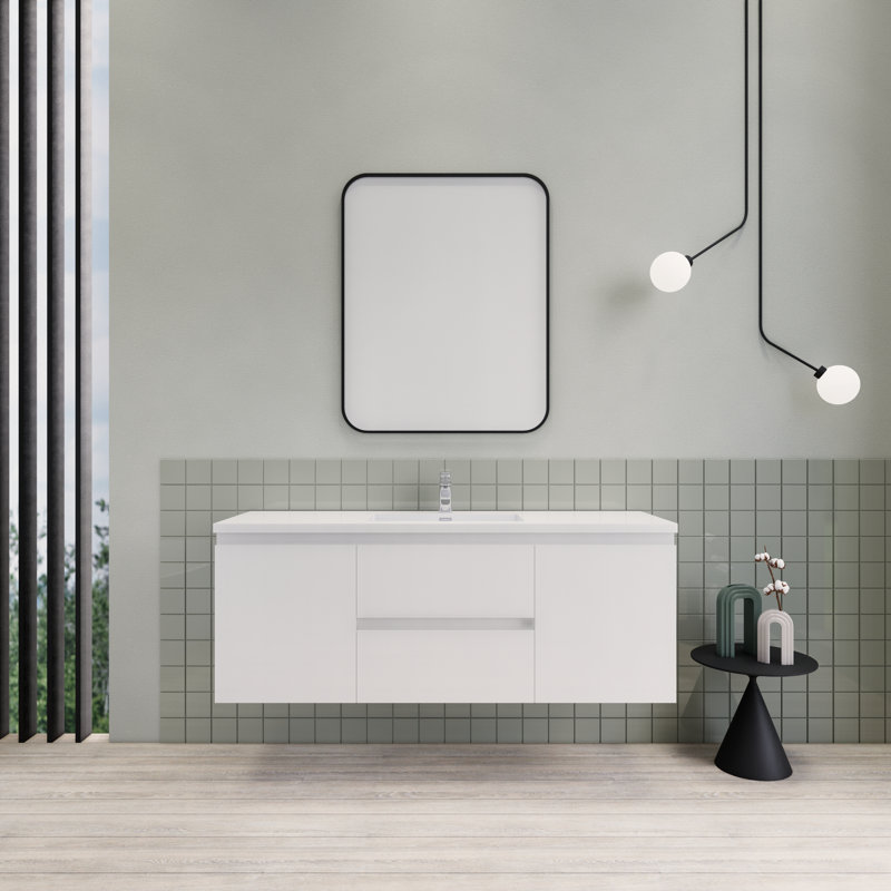 Alcester 59.2'' Single Bathroom Vanity with Resin Top, Gloss White