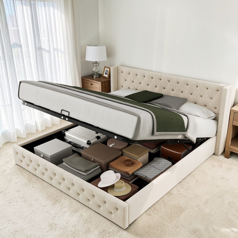 Parral Upholstered Storage Bed, Single (3'), Beige