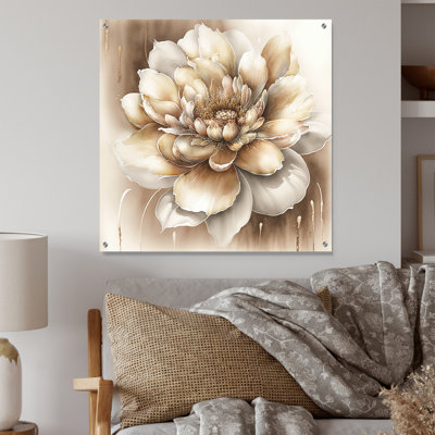 Fleur beige simple II - art mural floral en acrylique pour le salon
