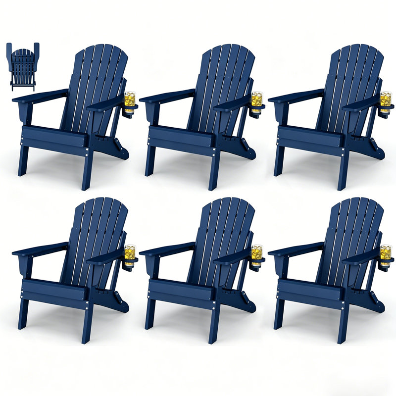 Set Of 6 Hdpe Folding Adirondack Chair, Blue