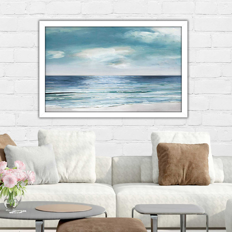 «Blue Silver» par Sally Swatland - Peinture, H 27,5 po x l 39,5 po x P 0,75 po, Cadre blanc