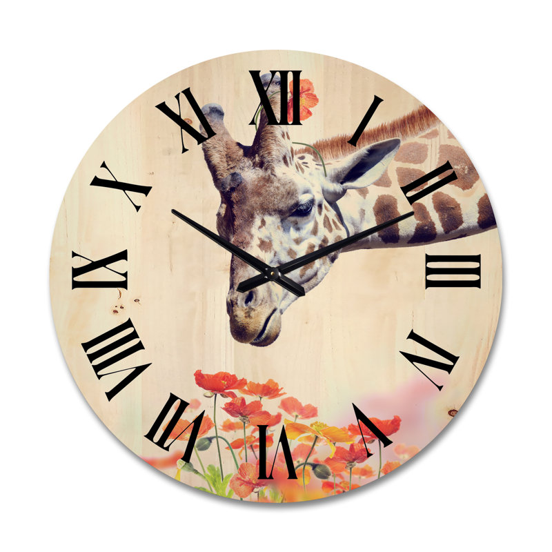 Portrait d'une horloge murale en bois Girafe II, Grand