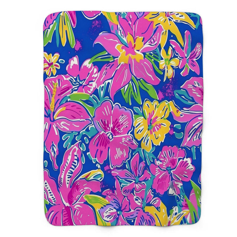Motif de balise maritime - 1 pièce Sherpa Premium, L 50 po x L 60 po, Preppy Watercolor Blossom Designs